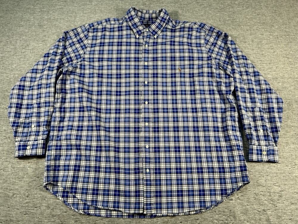 Ralph Lauren Shirt Mens XXL Big Blue Plaid Long Sleeve Preppy Button-Front